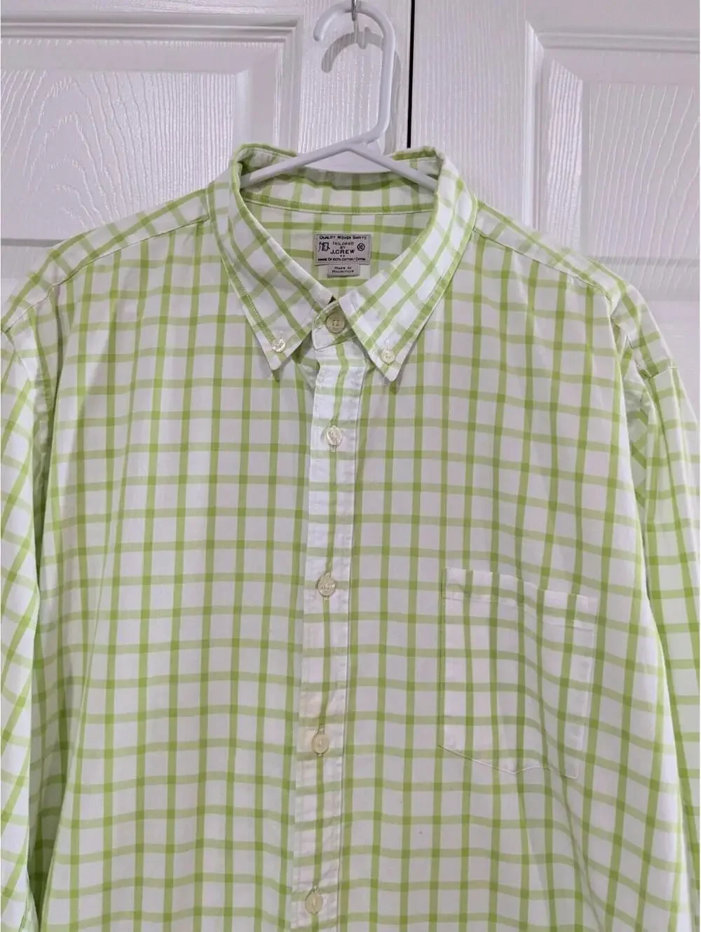 J. Crew Men's Long Sleeve Button Down Shirt, Lime Green White, Size XL, Cotton